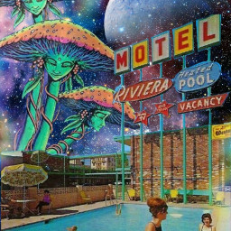 freetoedit retro vintage collage colorful space galaxy pool mushroom trippy hippie