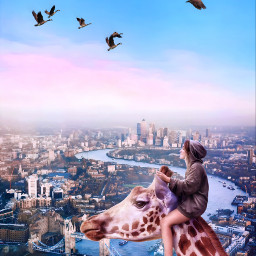 freetoedit giraffe riding london cityscape ducks alienized wallpaper uhd editedwithpicsart picsarteffects picsartaienhance digitalart