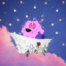 freetoedit pink dog dogsofpicsart couragethecowardlydog bathtime bathtub skyandclouds stars ecstargalore stargalore