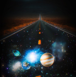 galaxy myedit freetoedit road planets stars picsart