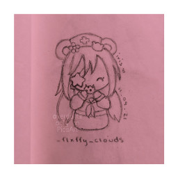 verdantii chibi cute traditionaldrawing drawing pencil paper _flxffy_clouds flxffyclouds birthday cookie eat happy nursehat flower bear acessories star patch pigtails pink