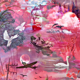 fantasyart boat flowers pinks abstract freetoedit