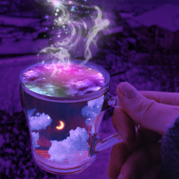 freetoedit cup coffee surreal colorful surrealedit sky moon cupofcoffee smoke clouds neon taza cafe galaxia cielo gaby298 remixed