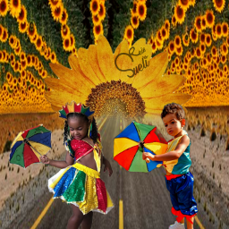 ediçõespelopicsart sussu ceu sky sol sun girassol sunflower estrada road crianca children kid menino boy menina girl frevo danca dance sombrinha umbrella brasil brazil background freetoedit