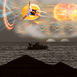 freetoedit outside outdoor nature sky clouds fog mist sunlight sun futuristic neon neonlight neoncircle neonlights hanging foreground timetravel portal solarflare moons aesthetic cautionary sea water ircpoolfloat poolfloat