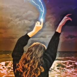 freetoedit woman storm storming hands lightning ocean myedit