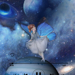 freetoedit sporify music playlist galaxy stars planets blue milkyway glitter sparkles butterfly srcmusicplayer musicplayer