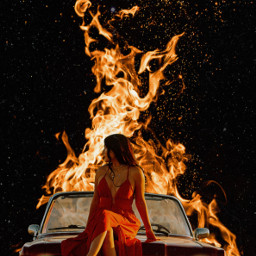 stars nightsky fire car woman girl flames headlights collage space unsplash stayinspired picsartmaster