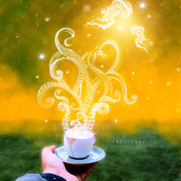 outinthenature drawing draw dibujo paint sky heaven clouds coffee octopus jellyfish cup stars light glitter sparkles brush landscape nature ae aesthetic fantasy imagination picsarteffects heypicsart freetoedit