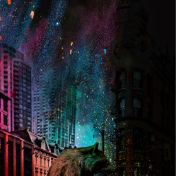 freetoedit urban racoon buildings explosion darkness fantasy magical