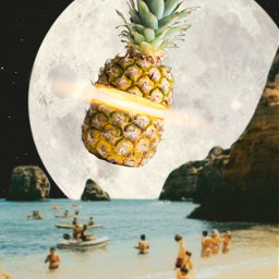 freetoedit pineapple surreal art beach space moon night sky ocean fruit light picsartchallenge retro vintageaesthetic interesting ircpineappleremix pineappleremix