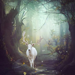 heypicsart replay magical forest white deer nature trees scenery woods makeawesome picoftheday artwork imagination picsarteffects fantasy atmospheric freetoedit