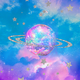 freetoedit glitter sparkles galaxy sky stars moon planets clouds colorful pastel cute space neon inspirational fantasyart aesthetic madewithpicsart overlay background replay