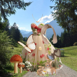 freetoedit outside fairy fairycore dress mushroom blonde butterfly locket necklace enchanted magic afternoonvibes edit aesthetic