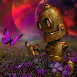 freetoedit robot butterfly flowers